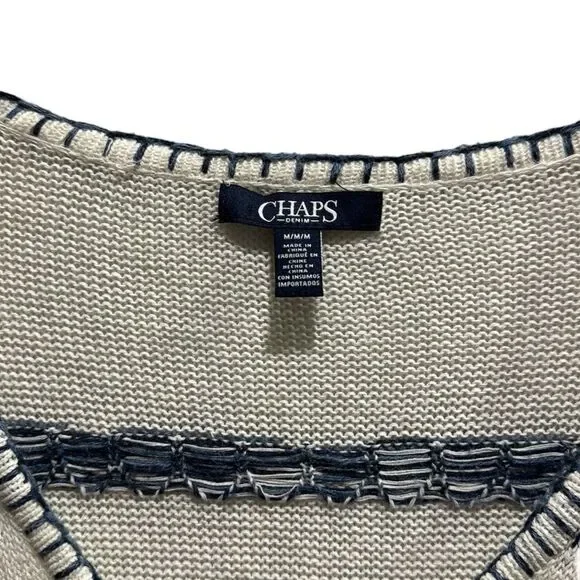 Chaps denim, Southwestern Boho Sleeved Poncho fringe sweater Size Medium - Picture 3 of 6